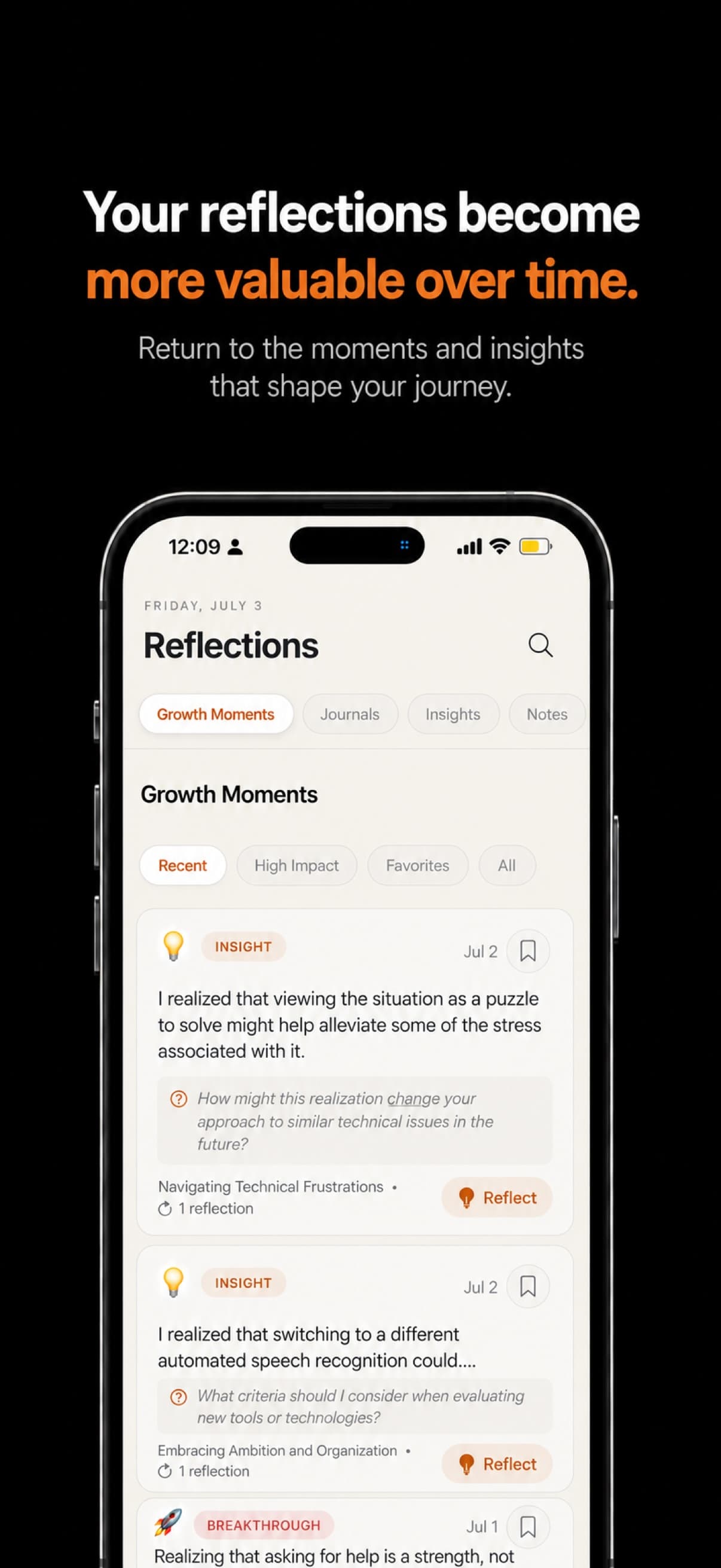 Reflections with recent Growth Moments and follow-up questions