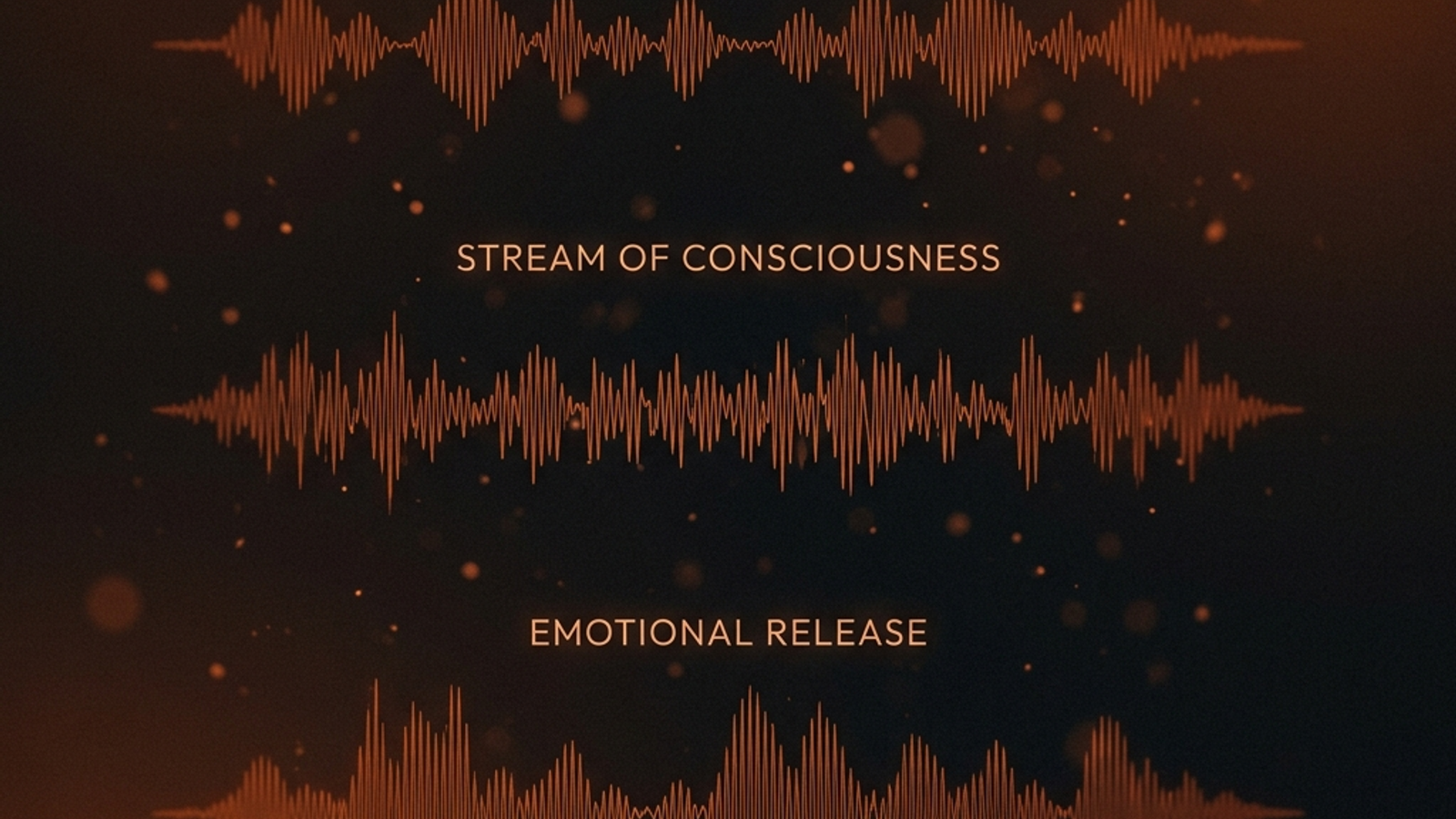 Three subtle voice waveforms in burnt orange against a dark background, representing the three journaling response modes